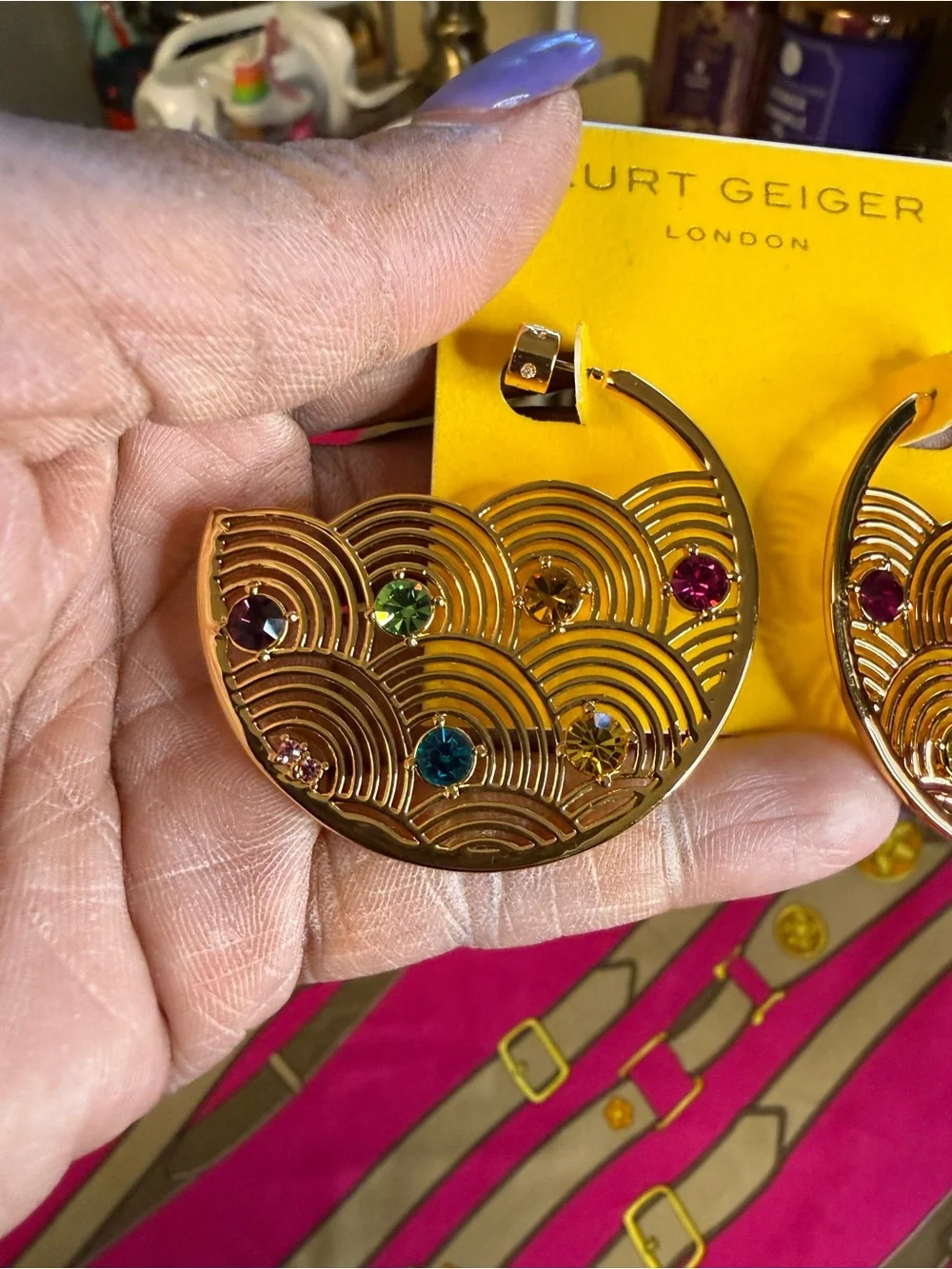 Kurt Geiger London Rainbow Crystal Statement Hoop Earrings – NWT – Dust Bag Incl